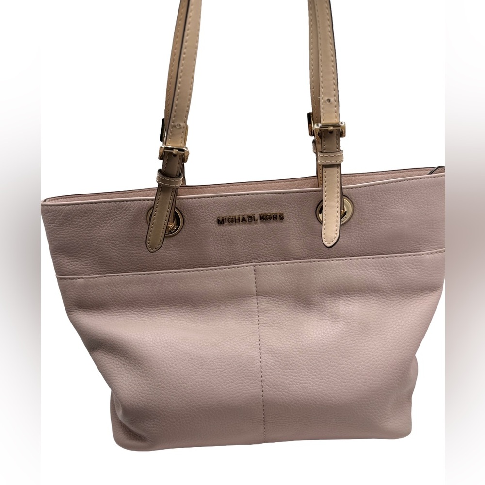Michael Kors Leather Tote Bag, Blush Pink with Tan Straps